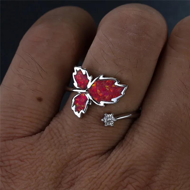 Кольцо с белым синим зеленым красным опалом женское Открытое кольцо Кленовым