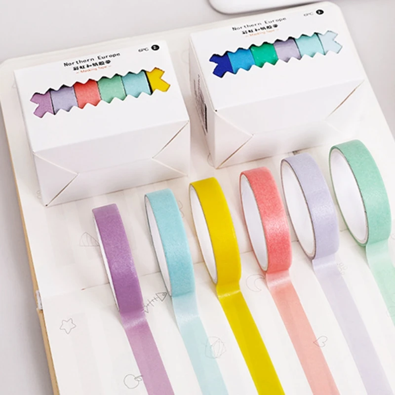 

6 Pcs/Box Solid Color Paper Washi Tape Set Scrapbook Adhesive Sticker DIY Diary Planner Craft Decorative M18
