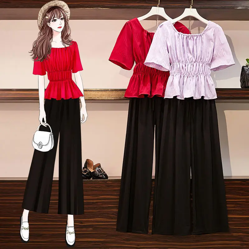 

2 Piece Sets Womens Outfits Summer 2021 Short Sleeve Crop Tops and Wide Leg Pants Suits Fashion Clothing Two-Piece Suit Y998