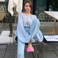 dimi warm pullovers casual long sleeve jumper autumn winter fashion loose knitted sweater lazy light blue mink cashmere soft