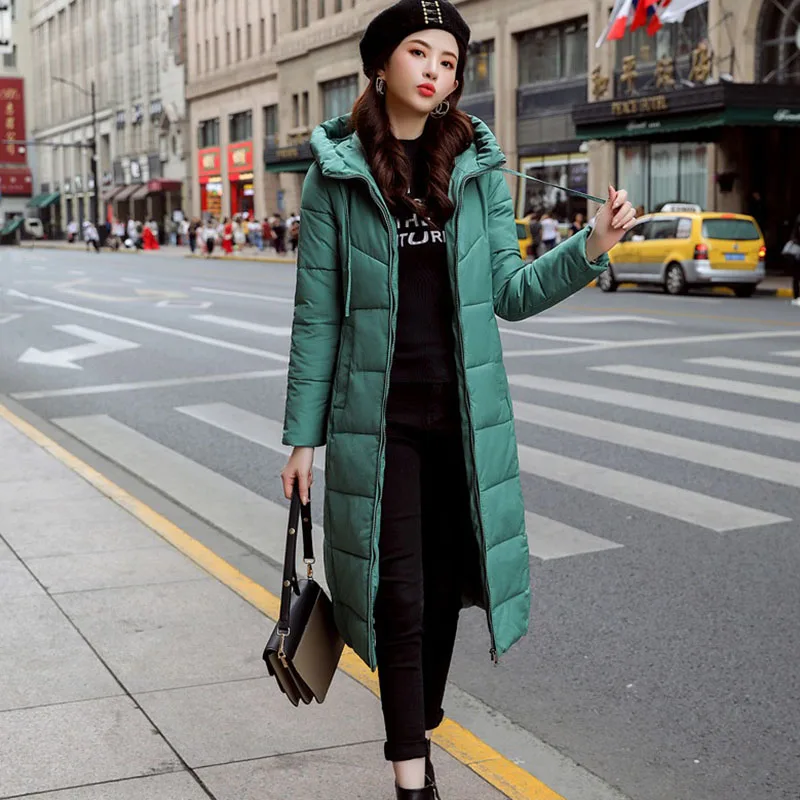 Женская хлопковая куртка средней длины с капюшоном теплая парка зимняя верхняя