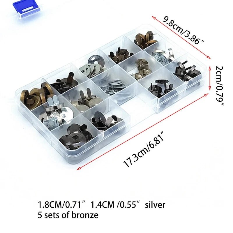 

2021 New Magnetic Snap for Purse Magnetic Bag Fastener Clasp Button with Storage Box 30Pcs14/18mm Round Metal Button