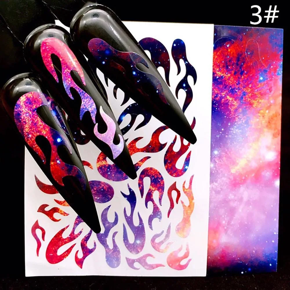 2019 New Colorful Nail Stickers Sheet Blaze Shape Hollow Art Transfer Decals Self-Adhesive Sticker | Красота и здоровье