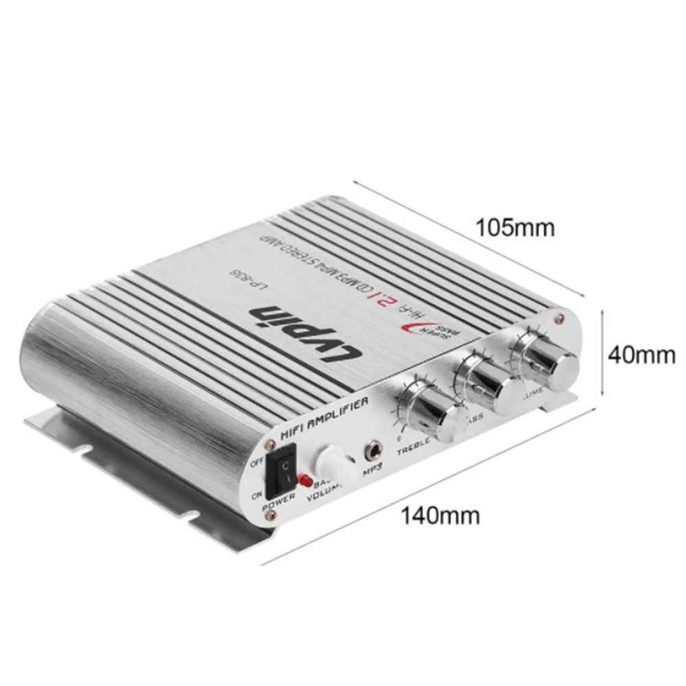 Цифровой автомобильный мини усилитель мощности 12 В 3 А + аудиокабель Lepy LP 838 Hi Fi 2.1CH