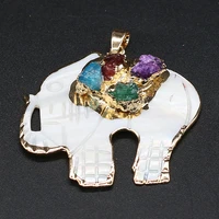 exquisite elephant shell pendant plating golden natural white shell animals pendant for making diy necklace accessories 40x45mm