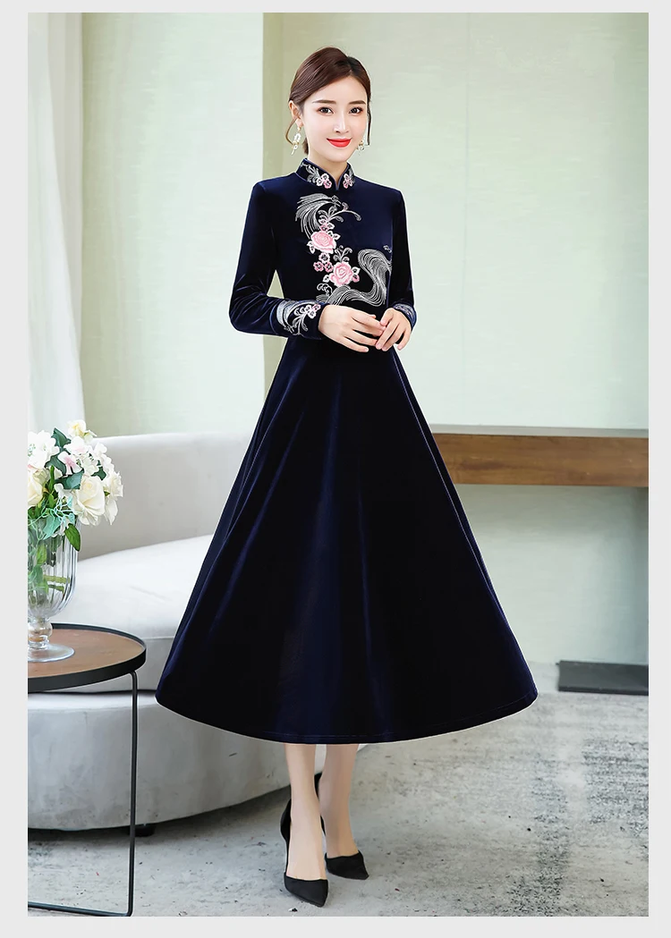 M-XXXXL vrouwen jurk; коллекция года; сезон осень-зима; китайский стиль; Национальный стиль; женский Улучшенный Чонсам; большие размеры