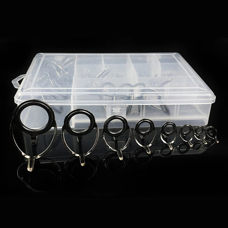 

40 Pcs/Set Fishing Rod Guides Tip 8 Sizes Pole Repair Kit Line Rings Eyes Set Rings Stainless Steel Frames