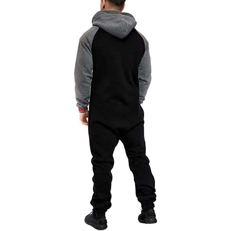 

Mens Pure Color Splicing Jumpsuit Men One-piece Garment Pajama Playsuit Zipper Hoodie Male Onesie Jumpsuits Overalls Hombre 2021