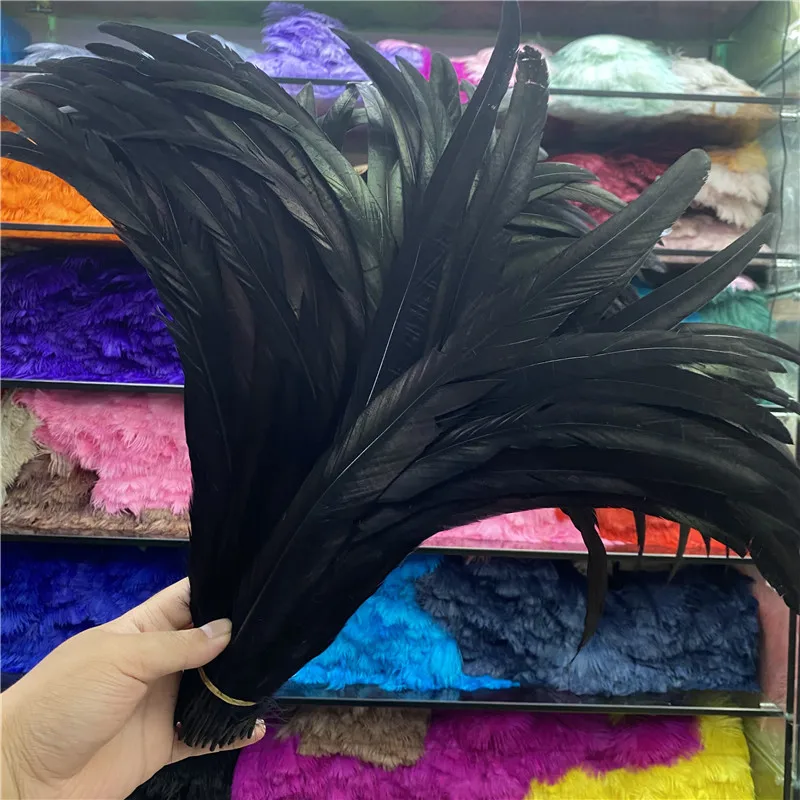 

Sale 50pcs/lot Beautiful Black Rooster Feathers 16-18inch/40-45CM Diy for Carnival Dancers Christmas Jewelry Plume