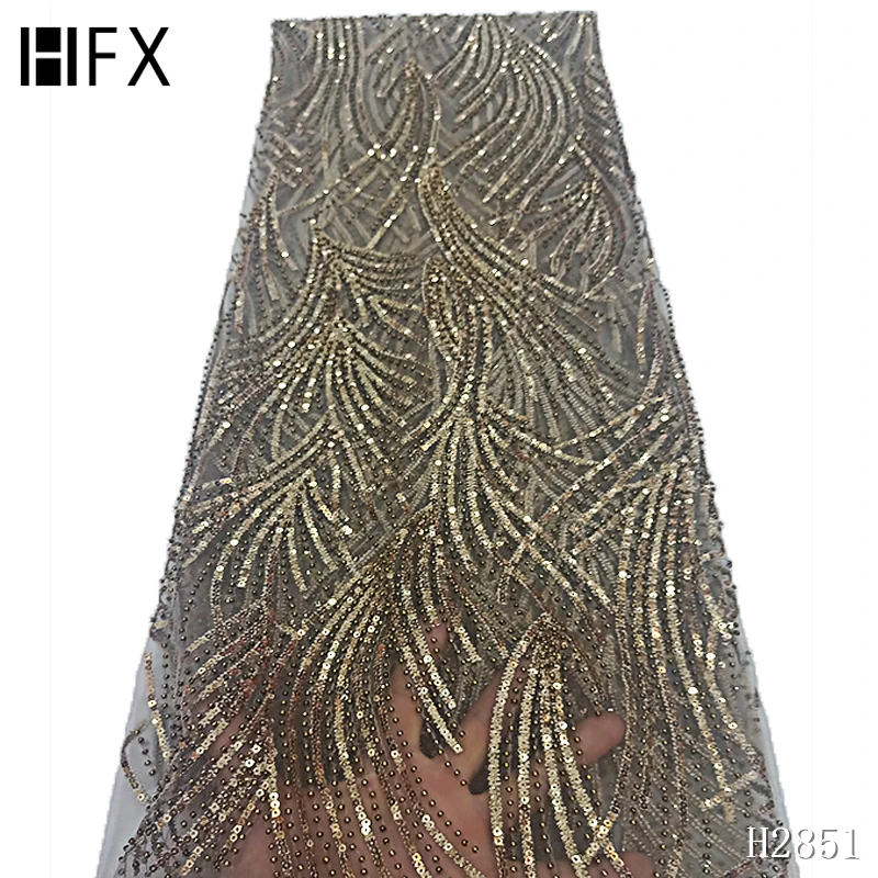 HFX новейшая темно-синяя индийская вышивка тюль кружево вечернее платье французская кружевная ткань Африканская Высококачественная блестящая Сетка кружево X888-9