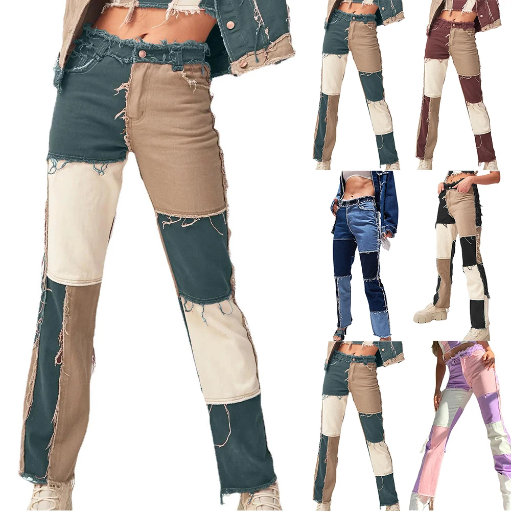 

High Street Bodycon Casual Denim Trousers Women's High Waist and Tight Hips Women's Straight Stitching Fashion