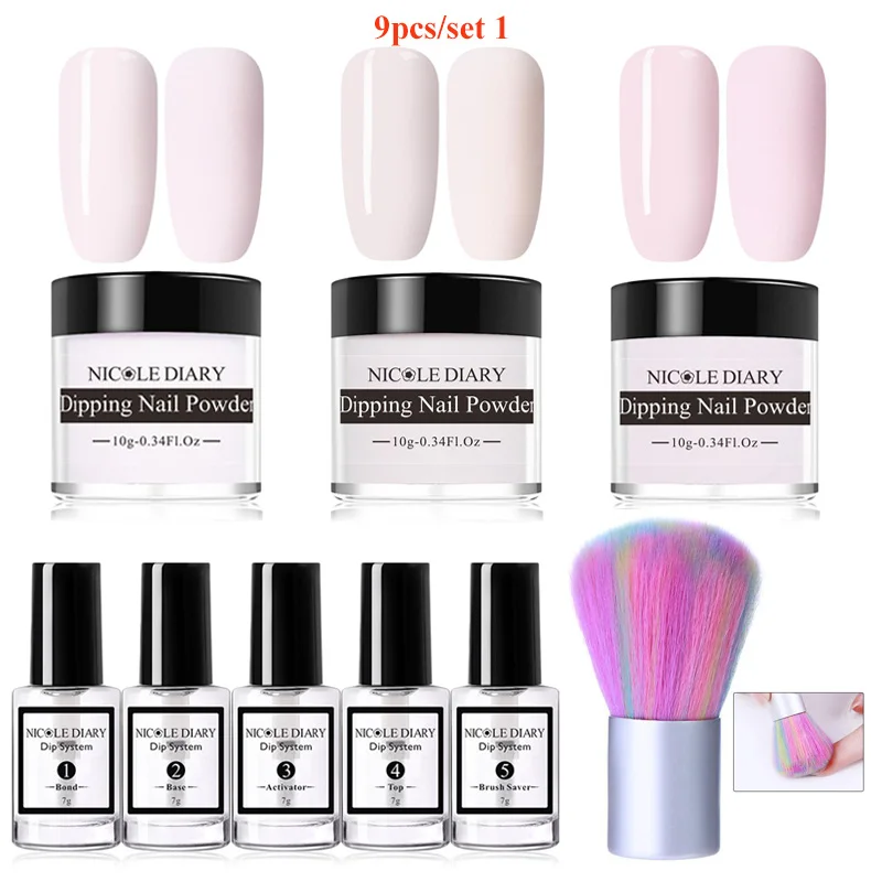 Набор порошковых пудр NICOLE DIARY 9 шт. Желейный фиолетовый розовый лак для ногтей