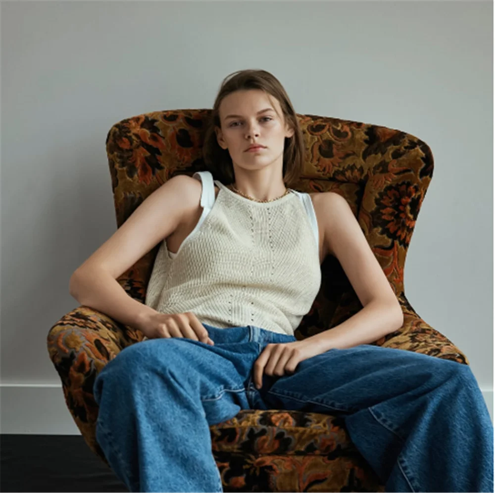 Женский вязаный свитер ZA облегающий в богемном стиле с подвесным воротником