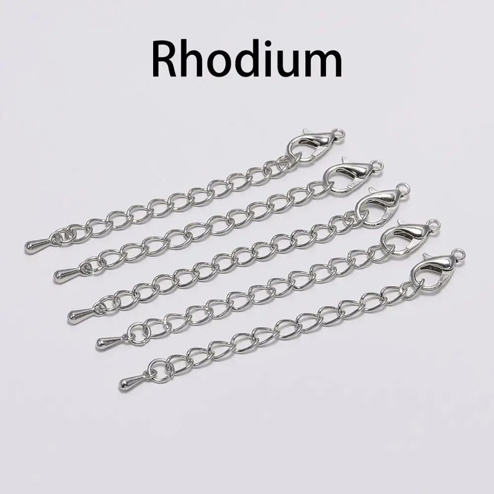 Rhodium 20 шт./лот, 50, 70 мм, удлиненная Хвостовая цепочка, застежка-карабин, соединитель для изготовления ювелирных изделий DIY, браслет, ожерелье - Цвет: Rhodium