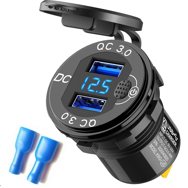 

Quick Charge 3.0 Dual USB Car Charger with Voltmeter & Switch,36W 12V Outlet Charger for Car Boat Marine ATV Truck