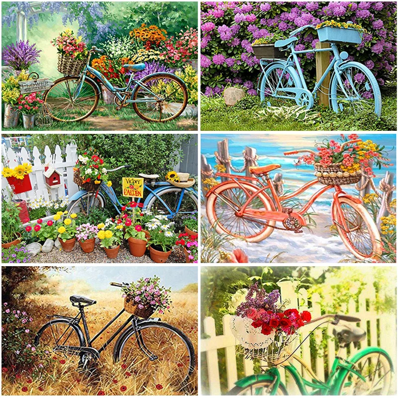 

5D Diamond Painting Landscape Bicycle Full Square Flowers Picture Diamond Embroidery Cross Stitch Handmade Living Room Art Decor