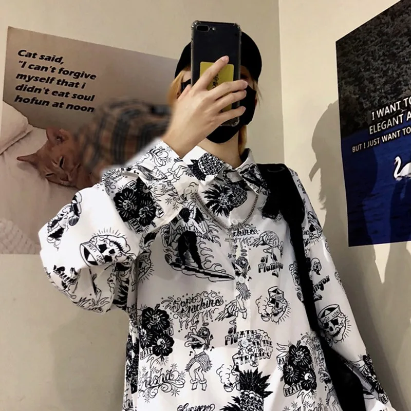 

Harajuku Long Sleeve Blouse For Women Print Turn-down Collar Autumn Summer Blouses Shirt Hawaii Tops Blusas mujer de moda