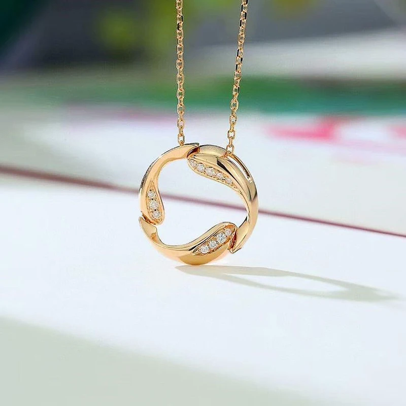 

Huitan Funny Circle Pendant Necklace Gold Color Shiny CZ Fashion Versatile Neck Accessories for Women Delicate Gift Hot Jewelry