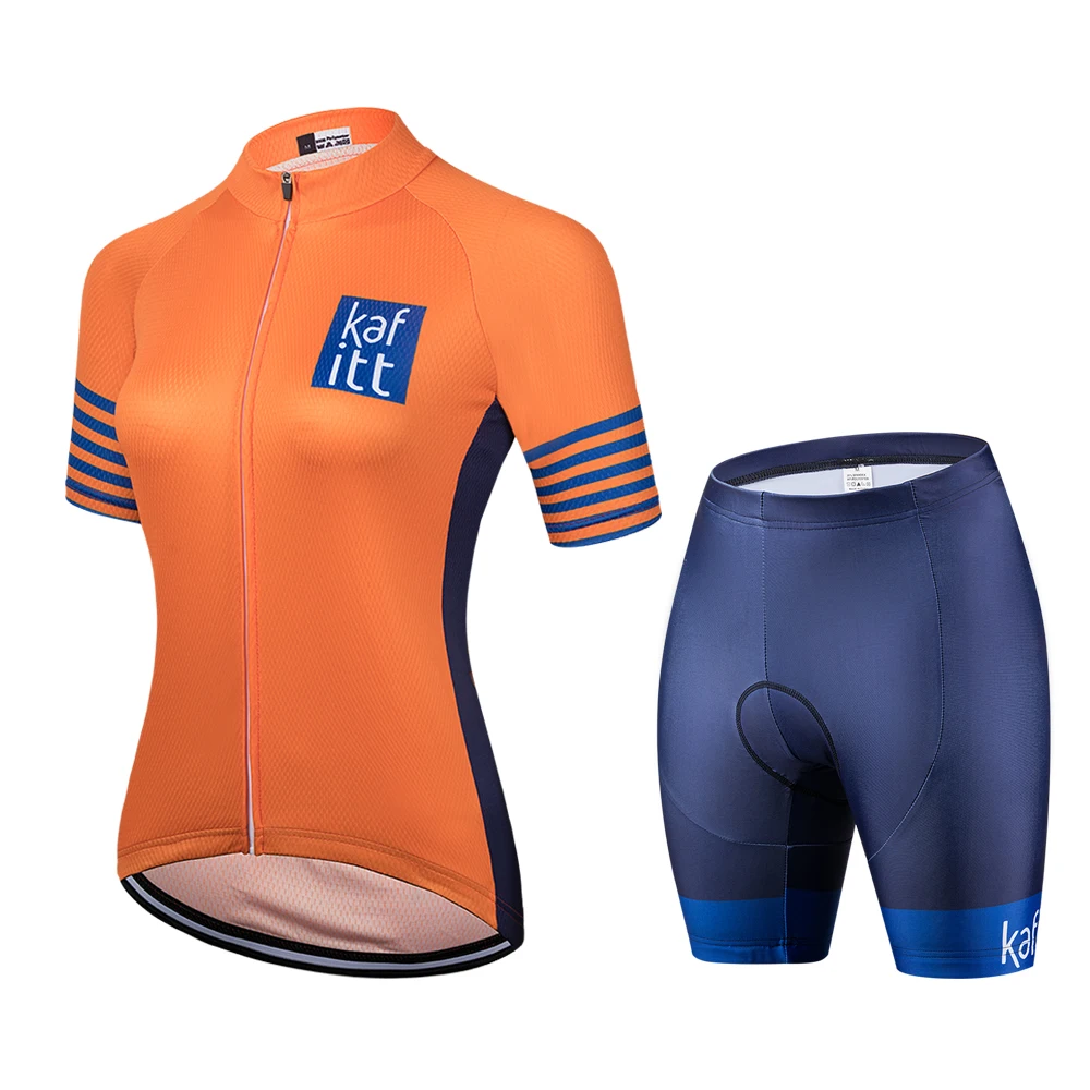 

Kafitt Women's Bike Blouses Orange Summer Short Cycling Clothing Set Ropa Ciclismo