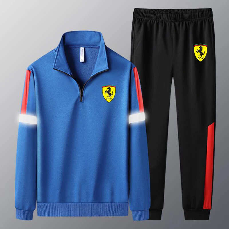 

21 men's sportswear spring and autumn striped sportswear brand clothing men's suit casual shirt + pants fashion Ferrari suit men