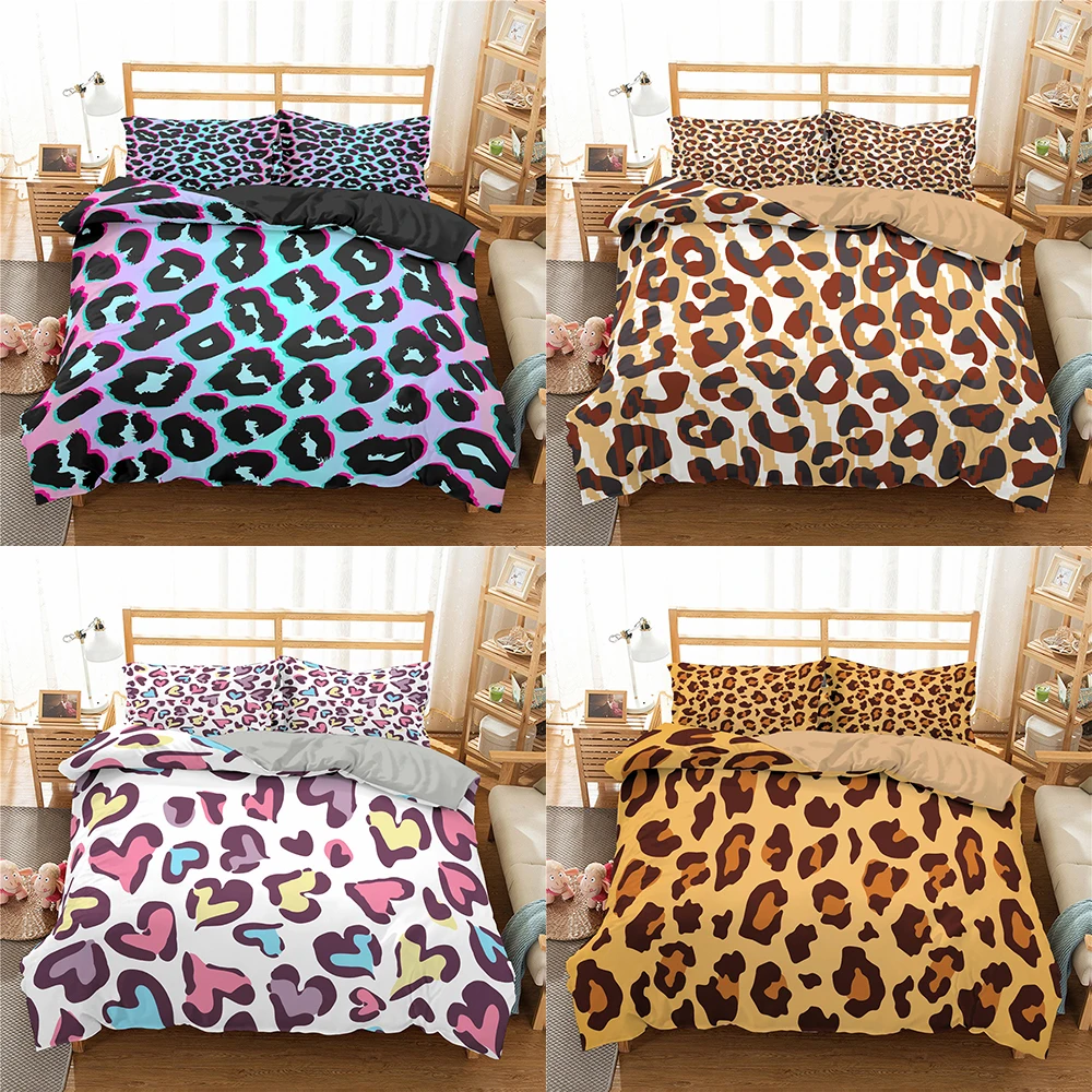 

Leopard Pattern 3pcs Bedding Set Queen Size Duvet Cover Comforter Bed Cover Set Bedclothes Quilt Multiple Sizes US Free Shipping