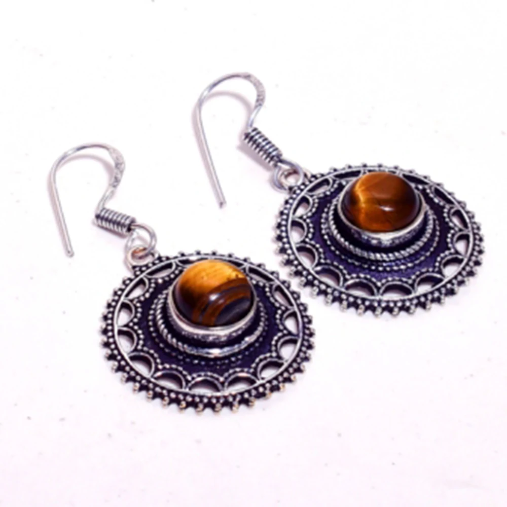 

Tiger Eye Silver Overlay on Copper Earrings , 45 mm , E4683
