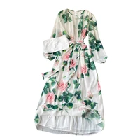 2021 new spring autumn women long sleeve sashes slim long dress high quality flowers print elegant party dress