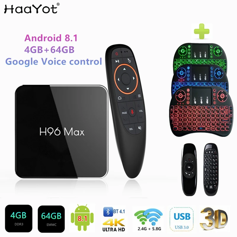 Смарт-ТВ-приставка HAAYOT H96 MAX Android 8 1 Google Голосовое управление S905X2 LPDDR4
