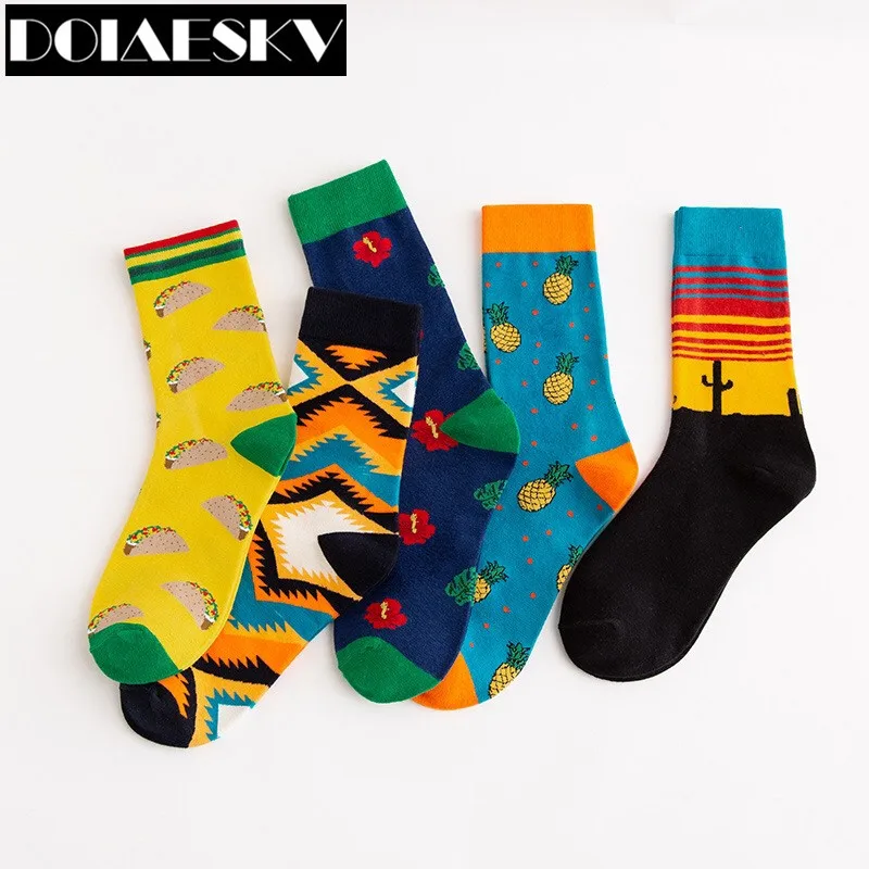DOIAESKV Fashion Men Cotton Socks Casual Colorful Crew Street Skateboard Happy Funny Harajuku Meias for Unisex | Женская одежда