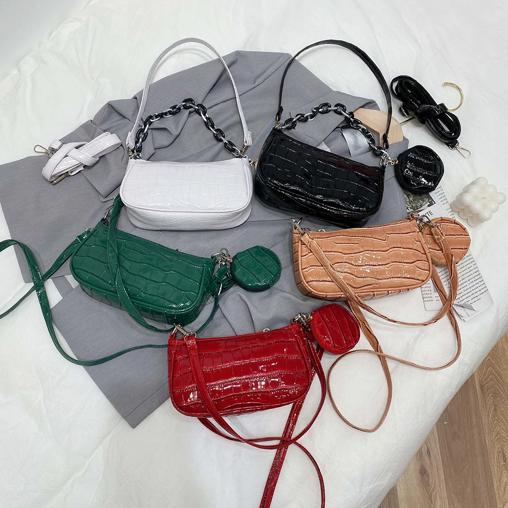 

Fashion 2-in-1 Alligator Pattern Women Shoulder Bag Clutch Purse Leather Underarm Chain Handbag Tote