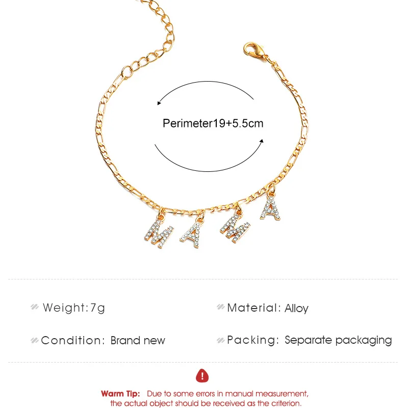 

Fashion Zircon Letter Anklets for Women Girl Simple Geometric Gold Color Foot Chain Best Birthday Gift Ankle Jewelry Wholesale