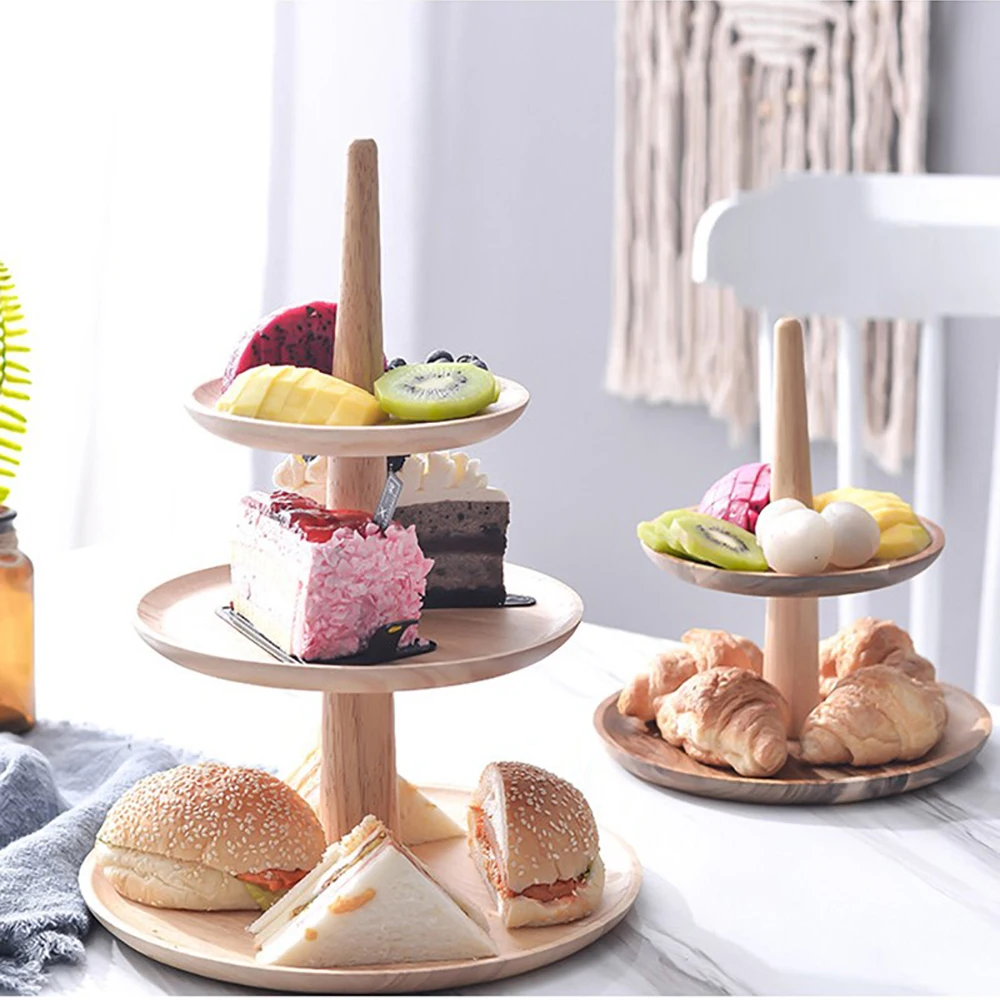 3 ярусный деревянный десерт тарелка для торта суши лоток хранения фруктов Kithen