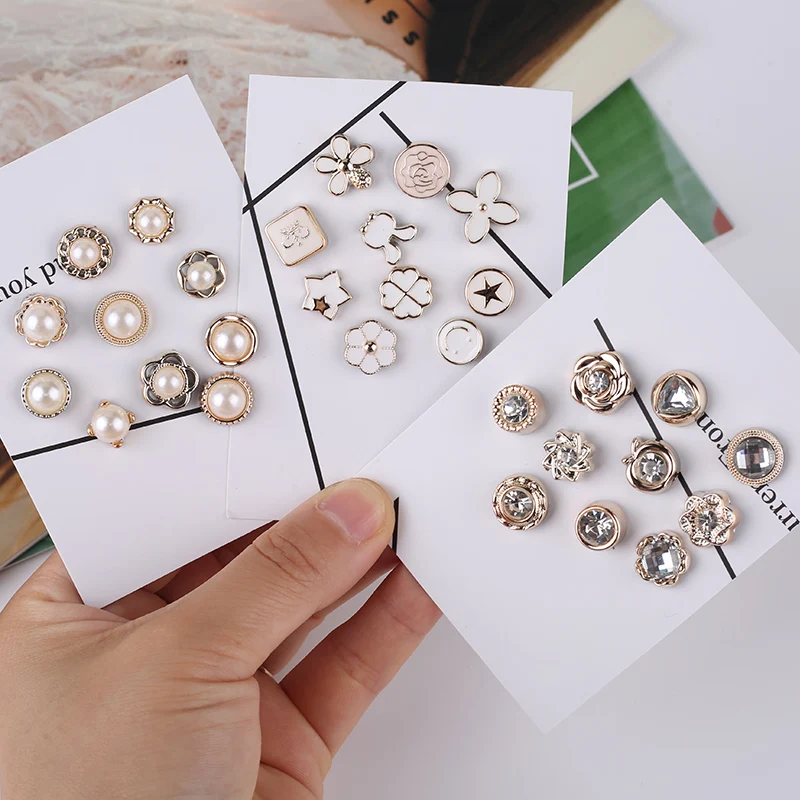 10pcs Pearl brooch Convenient button Removable and reusable Clothes and shoes decorations Creative pin