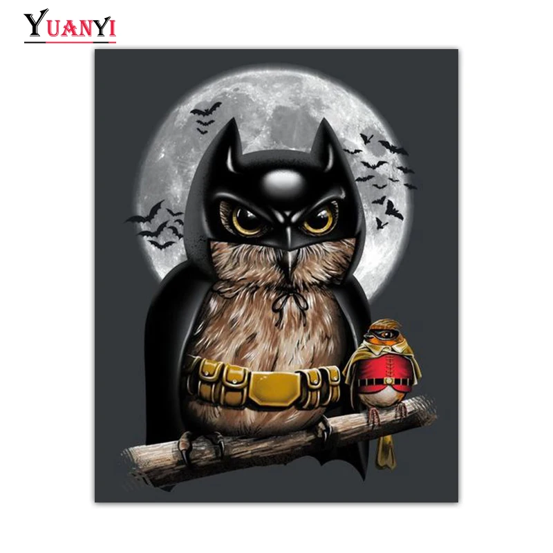 

Квадратная Алмазная мозаика крутые Животные Сова и летучая мышь полная круглая Алмазная вышивка 5D DIY алмазная живопись вышивка крестиком д...