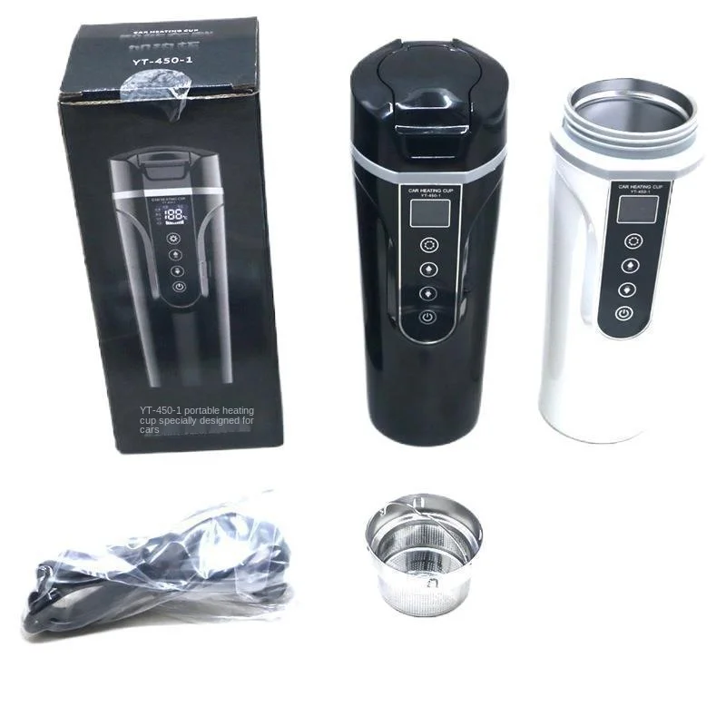

450ml Stainless Steel Car Heating Cup 12V/24V Electric Water Cup LCD Display Temperature Kettle Coffee Tea Milk Heated