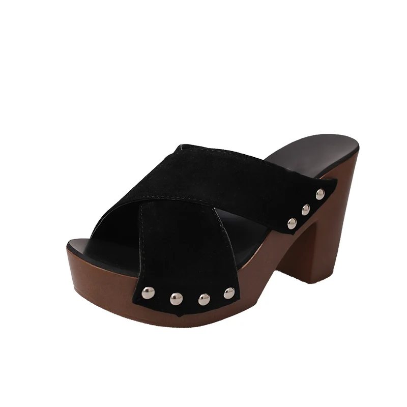 

Waterproof Platform European And American Sexy Rivet Fashion Temperament 10 Cm High Heel Ladies Slippers Summer New Style.
