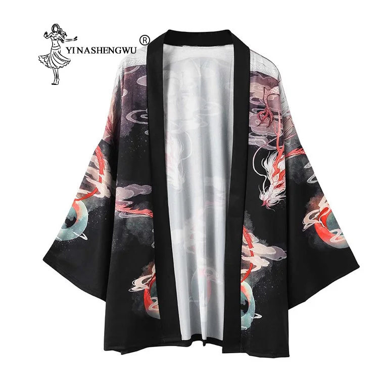 Kimono Japanese Men Yukata Women Japan Crane Print Cardigan Asia Sun protection Shirt Unisex Chinese Dragon Top | Тематическая