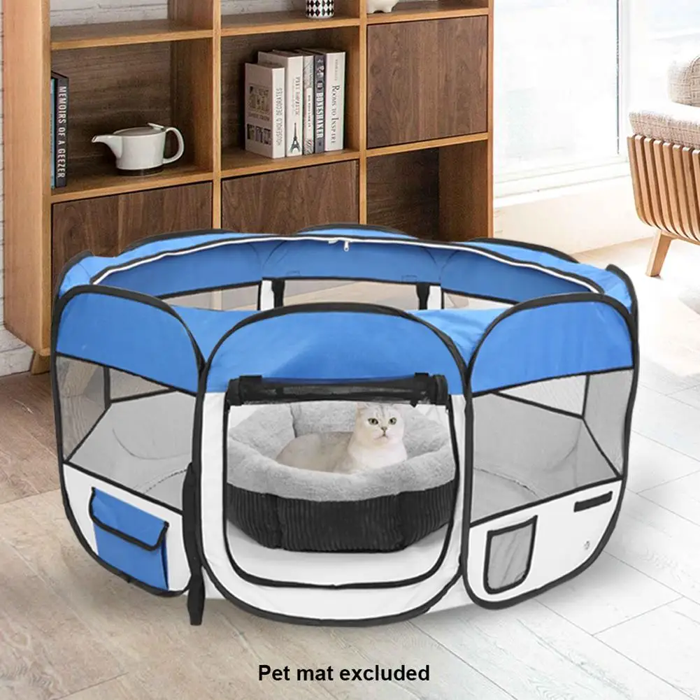 

HOBBYZOO 45" Portable Foldable 600D Oxford Cloth & Mesh Pet Playpen Fence with Eight Panels Blue-01