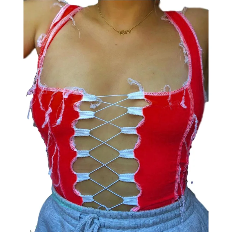 Sexy Women Crop Tank Tops Cross Bandage hollow Out Party Night Clubwear Cloth For Female Женская одежда