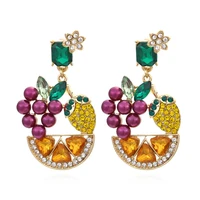digadagu metal rhinestone grape lemon flower earrings womens popular exaggerated dangle earrings party accessories