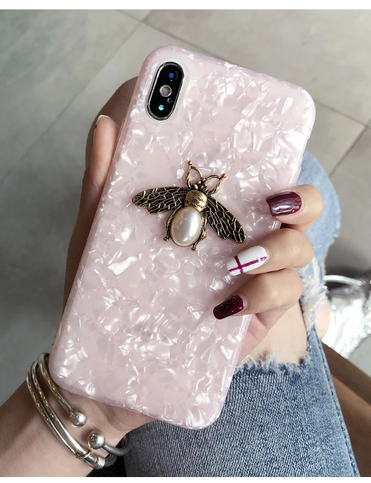 Модный металлический чехол для телефона с рисунком пчелы для iPhone 6, 6s, 7, 8 Plus, X, XR, XS Max, роскошный красивый мягкий силиконовый чехол