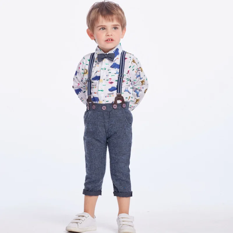 

Cartoon Baby Kids Boys Spring Autumn Clothes Suit Fashion Cute Kids Boys Clothes Belt Panst+bodysuit Baby Boys Clothing Suit Boy