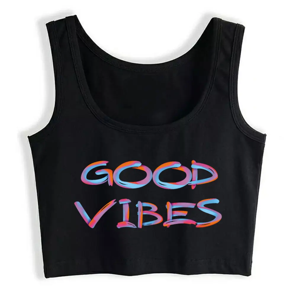 

Crop Top Sport Good Vibes Fashion Black Sleeveless Tank Top Women