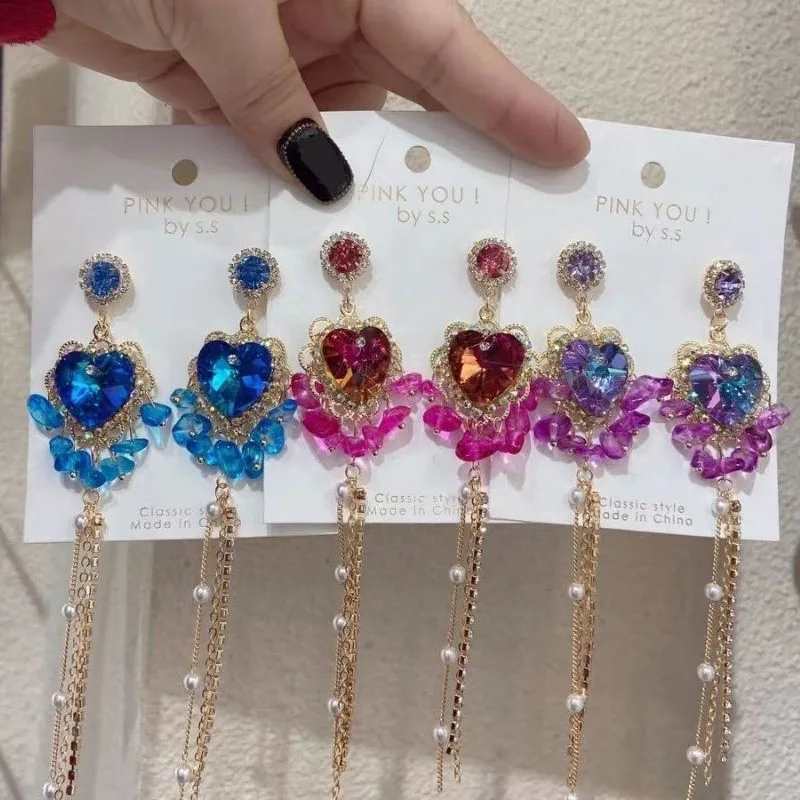 

Корейские роскошные длинные висячие серьги с кристаллами для женщин и девушек модные украшения Стразы для вечеринок