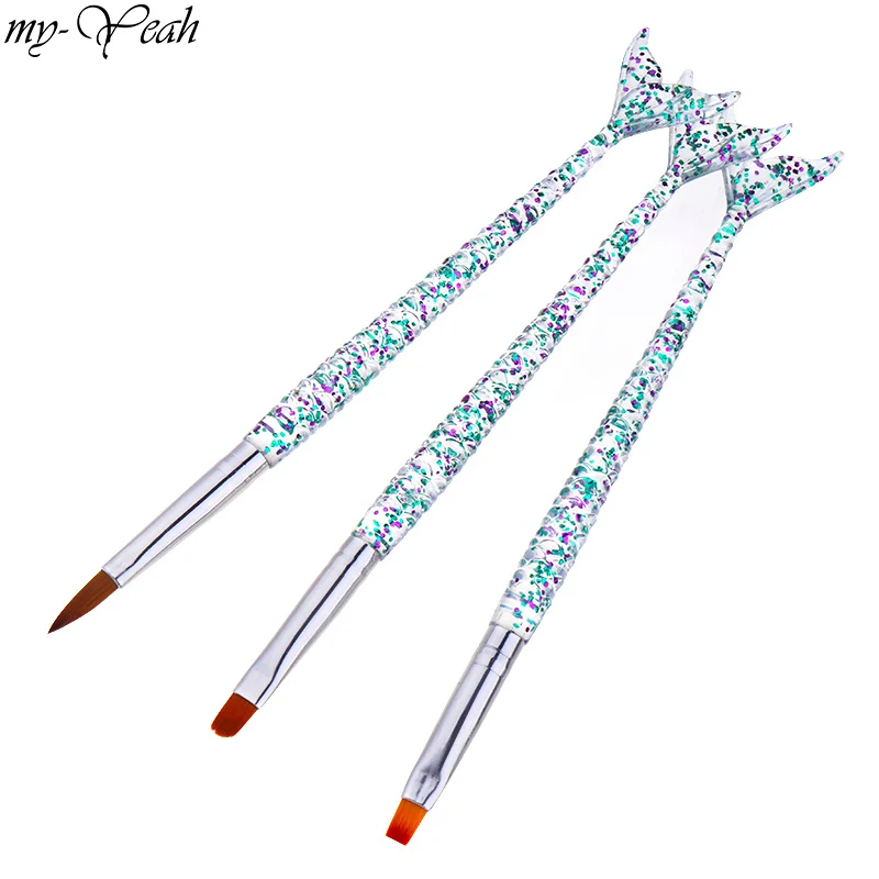 3 Pcs/Set Mermaid Handle Nail Art Acrylic UV GEL Extension Builder Painting Brush Flower Pattern Drawing Pen Manicure Tool | Красота и