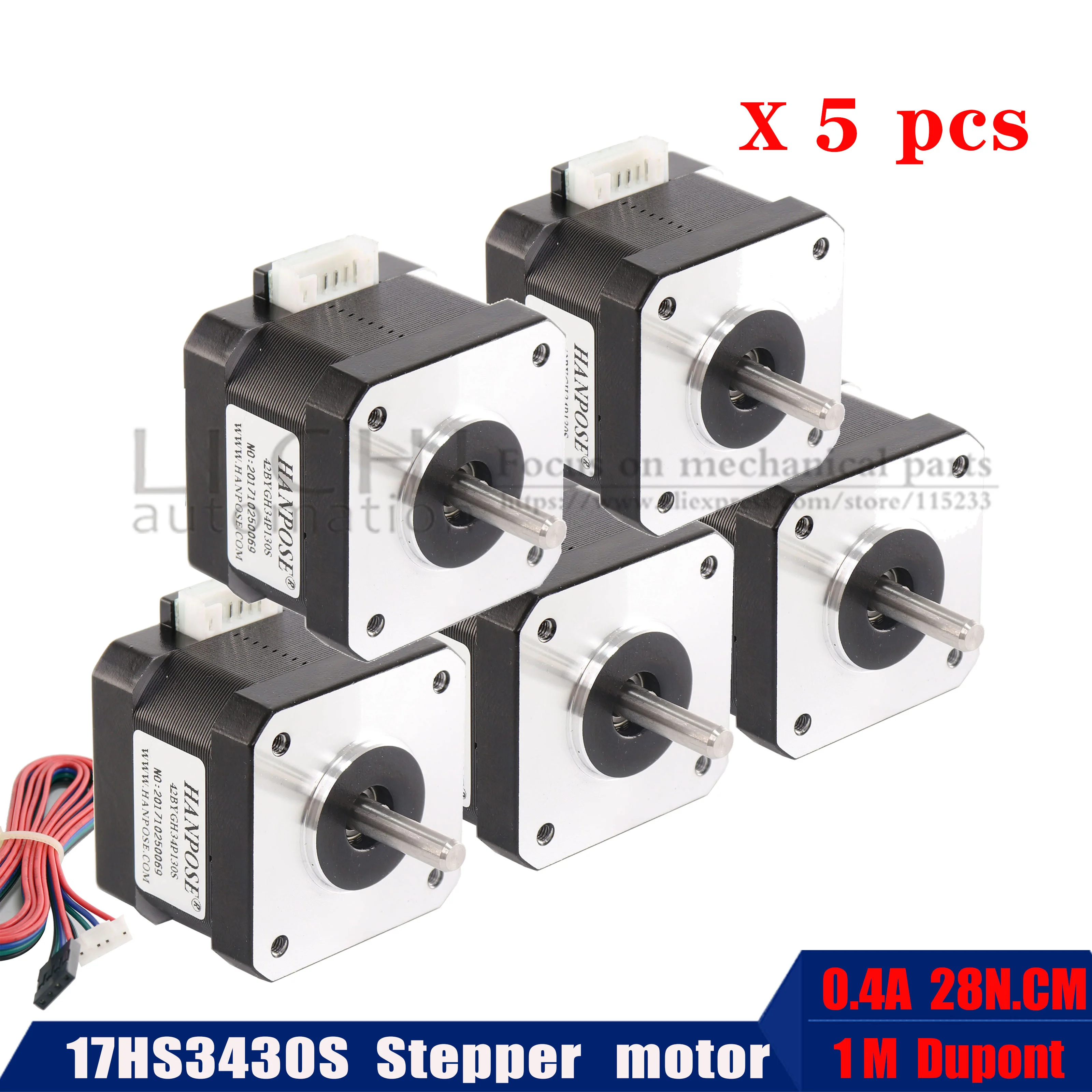 Шаговый двигатель 42bygh 1.8A (17hs3430S) 4 провода nema17 42x34 мм для 3D печати 5 шт.|Шаговый