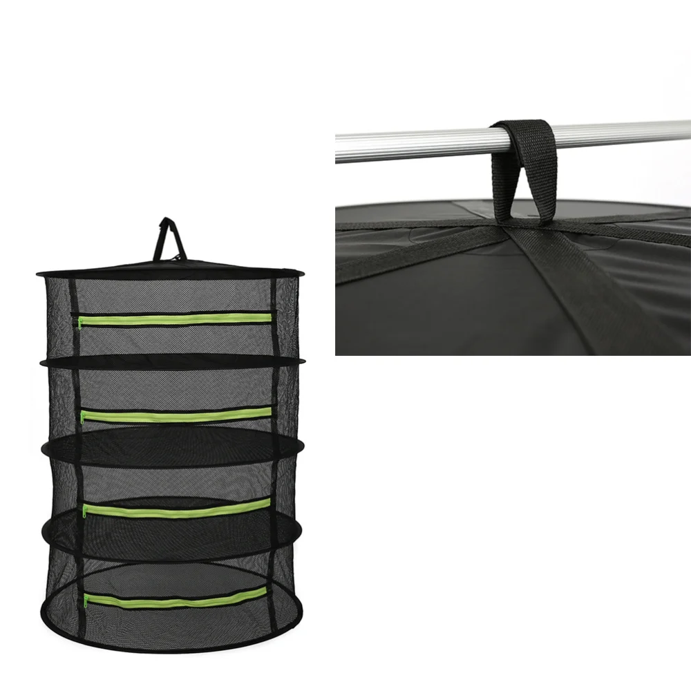 

1pc Garden Plants Hanging Drying Net Mesh Storage Organizer Net Shelf Collapsible Drying Rack for Plant Garden (Black with Green