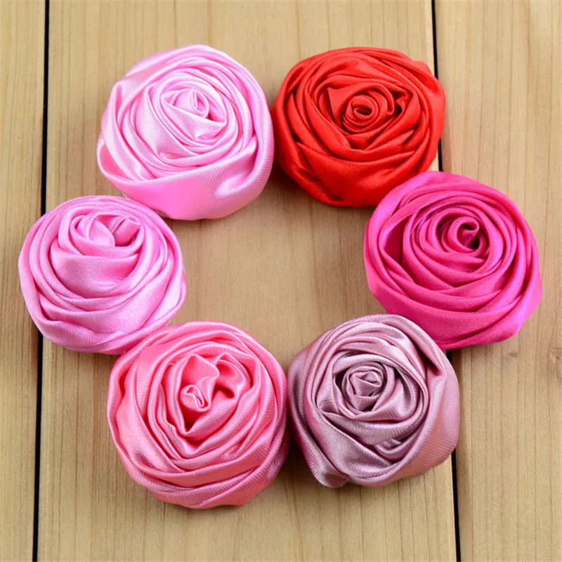 

50pcs/lot 3.5cm Artificial Multilayer Rolled Satin Fabric Rose Flowers For Girl Headband Kids Clothes DIY Ornaments Decoration