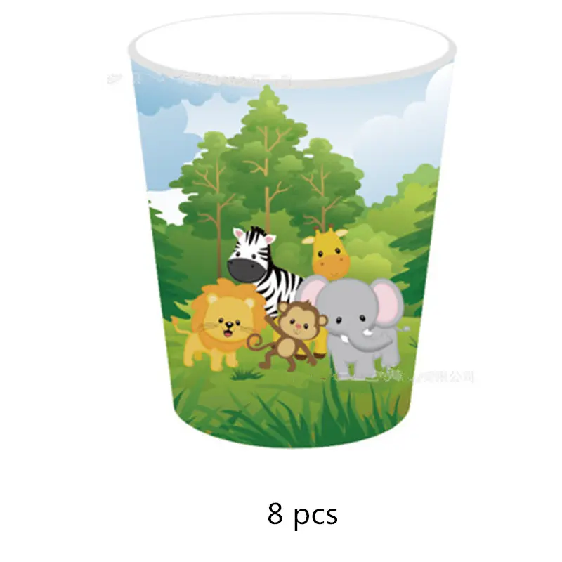 Cup 8pcs День рождения украшения Дети Джунгли животных окружающей среды Бумага одноразовые посуда тарелка чашки шар украшения принадлежности - Цвет: Cup 8pcs