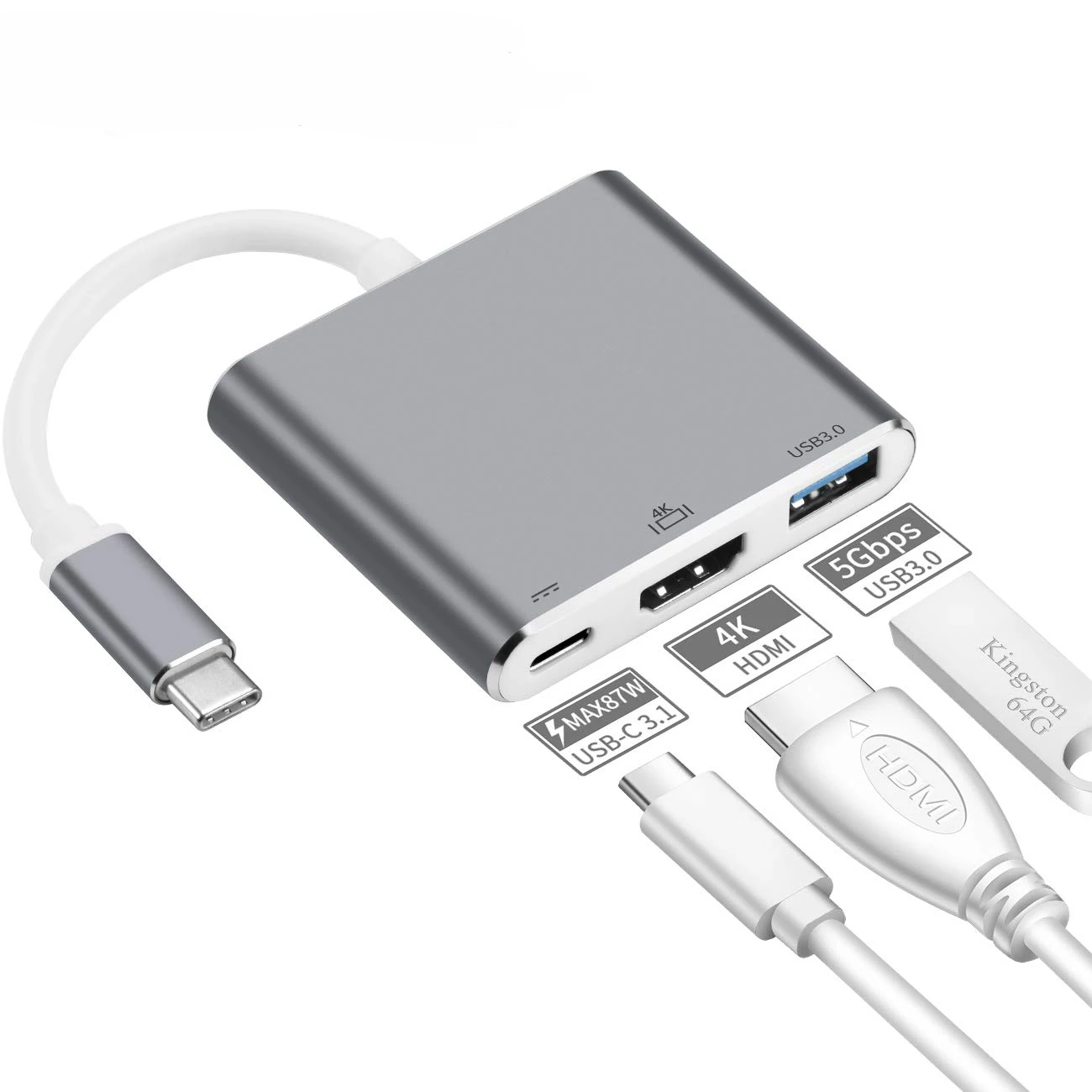 4K 3 в 1 портативный конвертер адаптер USB-концентратор Алюминиевый USB 3.0 Type-C к HDMI/USB